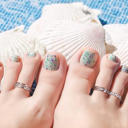 FIBO STEEL 3 PCS Toe Rings for Women 925 Sterling Silver Adjustable Toe Rings Open Cuff Toe Rings CZ Daisy Moonstone Ring Band Rings Beach Foot Jewelry Set4