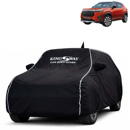 Image of KINGSWAY Super Waterproof Car Cover Only with Honda Elevate (Year 2023 Onwards - All Model) | Mirror and Antenna Pockets | All Weather Car Body Cover with Silver Piping | Black