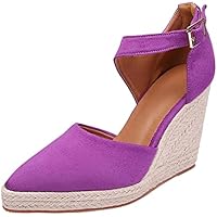 BIISDOST Alpargatas Zapatos de pescador Mujer Cuñas Nuevo Verano 2022 Paja de lino Tejida Con Tacón Alto Zapatos de Mujer Leopardo Zapatos de Mujer, morado, 37 EU