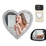 OBHEI Heart Shaped Blind Spot Mirror Heart Car Accessories Back Adhesive Charm Sticker Make up with Zircon for Stickers for Phone case,Compatible with All Mobile Phones (Silver)