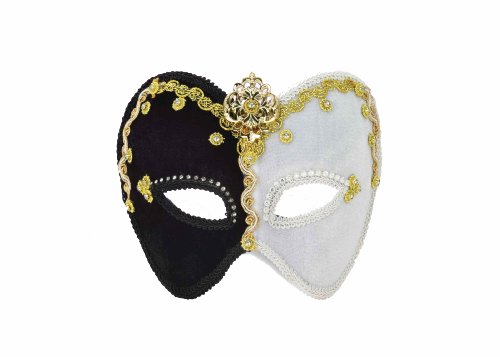 Forum Mardi Gras Fancy Trim 3 4 Mask, Black White, One Size