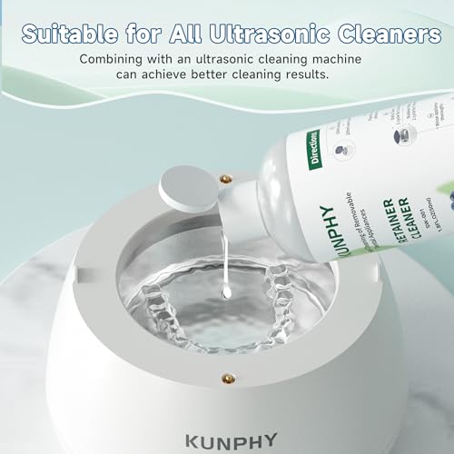 Image of KUNPHY Ultrasonic Retainer Cleaner Solution Concentrate-Professional Cleaning of Retainers, Denture, Invisible Aligners, Mouth Guards, Night Guards, Remove Odors, Discoloration & Stains 1.8 oz(Mint)