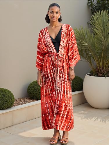 Image of Women's Kimono Cover Up Long Beach Dress Swimsuit Cover Ups Colorful Cardigan Lightweight Robe for Swimwear