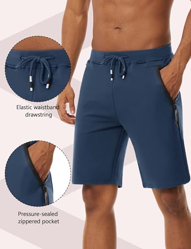 Image of CRYSULLY Men's Cotton Joggers Casual Workout Shorts Running Shorts with Zipper Pockets 1703