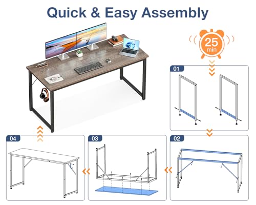 Image of Casaottima 54 Inch Computer Desk for Home Office, Study Writing Table for Small Spaces, Simple Modern Desk with Headphone Hooks, Grey Oak
