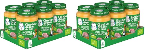 GERBER Organic Hortalizas con Ternera, Tarritos 6x190g, a partir de 6 meses (Paquete de 2)