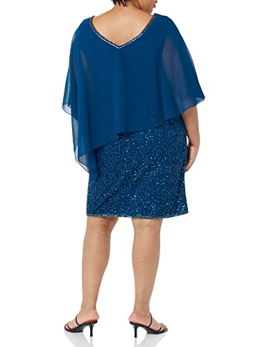 Image of J Kara Women's Plus Size Caplet Short Cocktail Beaded Dress