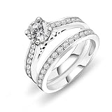 FlameReflection 1 Carat Cubic Zirconia Wedding Engagement Bridal Promise Ring Set for Women with White Gold Plated Size 8