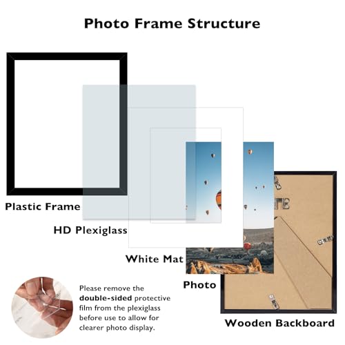 Image of 8x10 Picture Frame Black with 5x7 Mat for Wall Hanging or Tabletop, Display Photo 5x7 with Mat or 8x10 without Mat, 8 by 10 Wall Gallery Poster Photo Frame with Shatter Resistant Plexiglass, Black