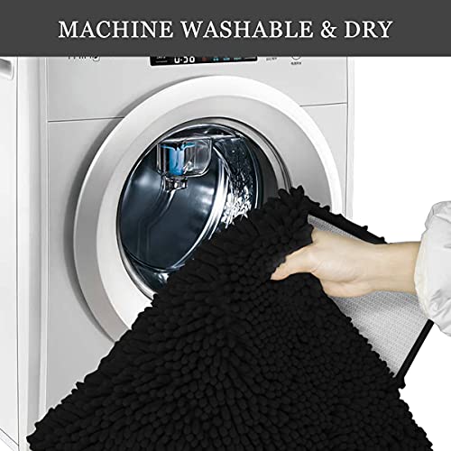 Luxury Chenille Bathroom Rug Runner Large,Extra Soft and Cozy, Non-Slip,Super Absorbent Water, Machine Washable Dry, Shaggy Bath Mats for Bathroom Bedroom,20x36 Inches,Black