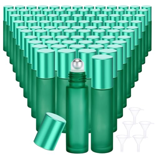 Image of Sumind 150 Pcs Frosted Glass Roller Bottles 10 ml, Frosted Green, about 10 ml in capacity