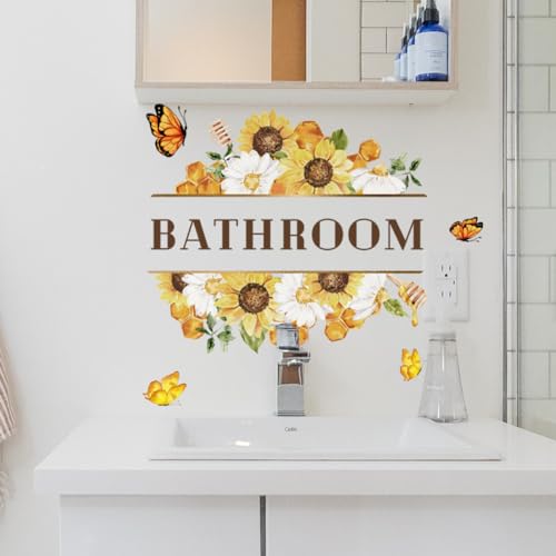 Vinilo decorativo para puerta baño con girasol y mariposas miniatura 3