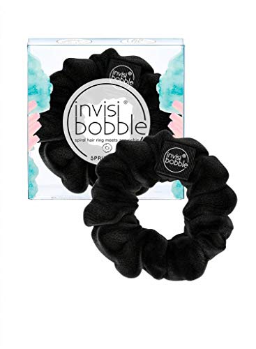 invisibobble Sprunchie Spiral Hair Ring - True Black - Scrunchie Stylish Bracelet, Strong Elastic Grip Coil Accessories for Women - Gentle for Girls Teens and Thick Hair