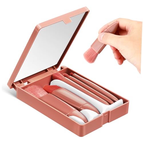MUSISALY メイクブラシ 旅行用 コンパクト 収納ケース付き ファンデーション ブラシ ケース内蔵ミラー