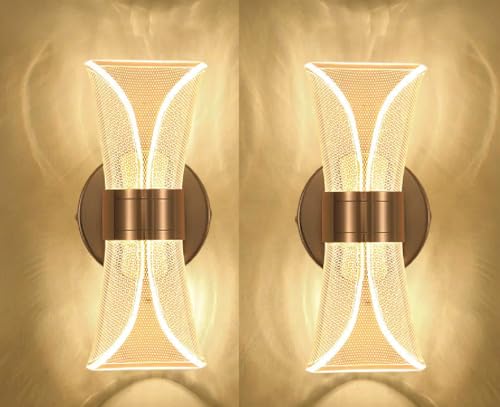 Image of Groeien Pack of 2 |12W | 3 Color LED Nordic Sconce Golden Mesh Transparent Indoor Home Acrylic Wall Lamp for Bedroom Living Room Corridor Lighting Fixtures Wall Mount(Warm+Natural+Coolwhite)