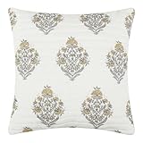 Levtex Home - Kamira Ochre - Decorative Pillow (18x18in.) - Floral - Ochre, Grey and Cream