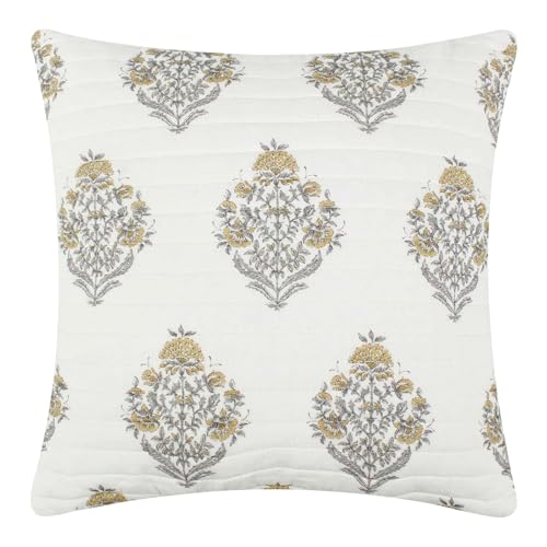 Levtex Home - Kamira Ochre - Decorative Pillow (18x18in.) - Floral - Ochre, Grey and Cream
