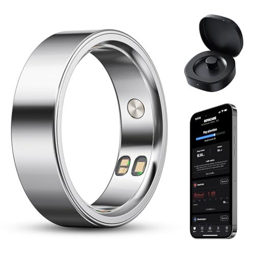 Image of Smart Ring for Women /Men, Fitness Tracker Ring with Call & Alarm Vibration, Heart Rate, Blood Oxygen, Sleep Tracker, Women Cycle Prediction, 5ATM Waterproof, No App Fees (Silver, 12)