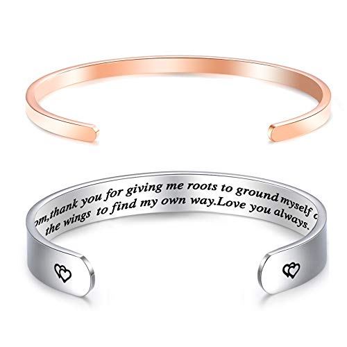 Christmas Gifts for Mom from Daughter Son Mothers Day Bracelet Thank You for Giving Me Roots to Ground Myself Mommy Birthday Gift (Set of 2)