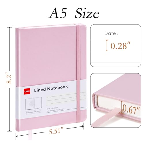 Carnet de notes rose Deli ligné format A5 pour écriture chic - 3