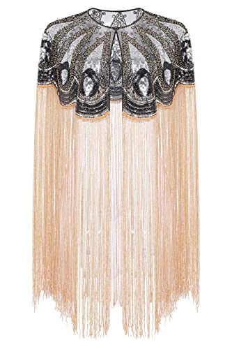 BABEYOND 1920s Shawl Wraps Long Fringed Evening Cape Sequin Beaded Party Shawl2