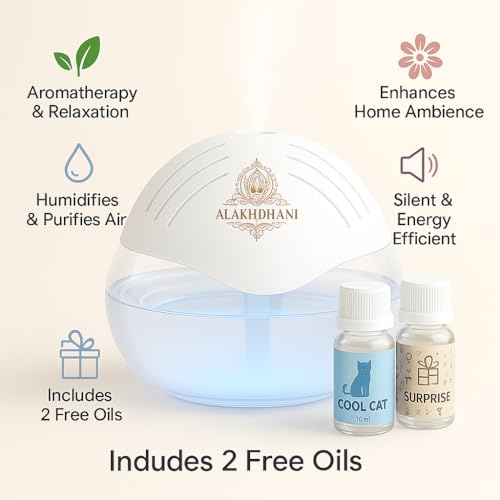 Image of Aroma Diffuser & Humidifier | 1.5L Essential Oil Diffuser | Soothing LED | Includes 2 Free Fragrance Oils (Cool Cat + Surprise) | Perfect for Bedroom, Office, Home, Spa & Aromatherapy