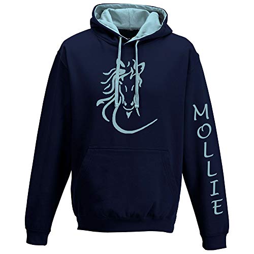 Luvponies Sweat à capuche équestre à crinière fluide, Bleu marine et bleu ciel, S