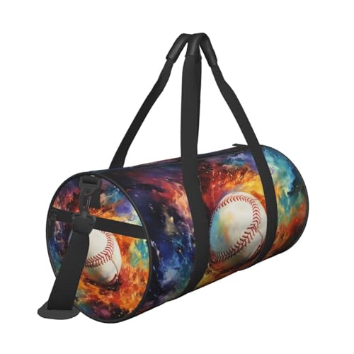 Baseball Fire and Water Painting Travel Duffel Bag Shoes Compartment Foldable Lightweight Yoga Gym Sports Bag3