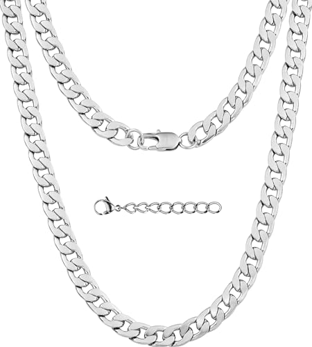 Silvadore Silver Cuban Link Chain for Men Necklace (9mm) - 925 Silver Plated Stainless Steel Chain for Men - Thick, Flat, Non-Tarnish & Waterproof Jewelry - GIFT-READY - (18/20/22/24 inch)