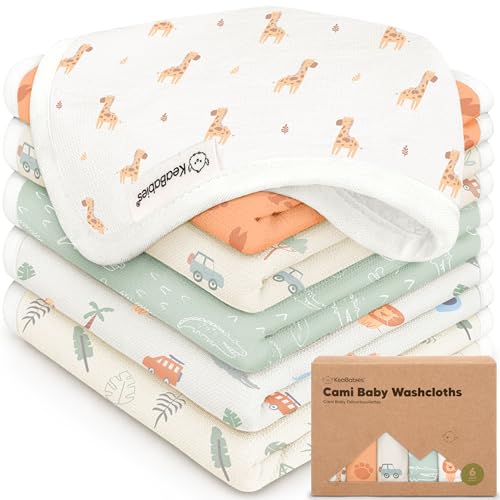 Image of 6-Pack Cotton Baby Washcloths for Newborn - Organic Cotton Muslin Soft Wash Cloths for Babies, Infant, Kids, Toddler Towels for Boy,Girl,Super Absorbent Face Cloths,Scratch-free Baby Rags (Wilderness)