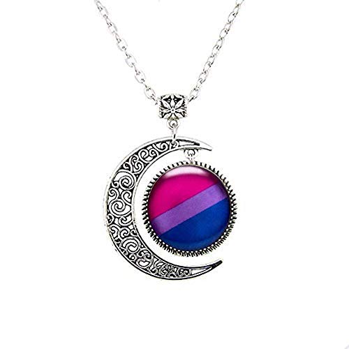 Preisvergleich Produktbild Bisexual Pride Ohrstecker Mond Halskette, Bisexueller Schmuck, Pride Flagge Blau Violett Pink Mond Halskette