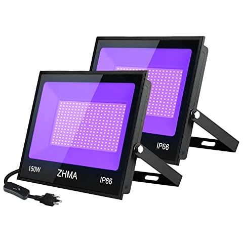 ZHMA 150W Black Light for Glow Party,LED Blacklight with Plug and Switch,IP66 Waterproof, for Glow in The Dark Party, Halloween, Birthday Party, Fluorescent Poster.(2 Pack) Cover