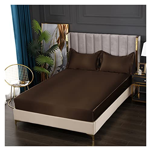 GMGQJST Sabanas Seda Sábanas de satén sábana Ajustable Color sólido rayón Funda de colchón Banda elástica sábana King 200x200 200x220 sin Funda de Almohada Ropa de Cama(Shen ka FEI,90x200x25cm)
