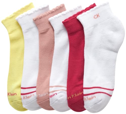 Calvin Klein Girls' Quarter Socks - 6 Pack Stretch Performance Cushioned Comfort Athletic Ankle Socks with Arch Support4