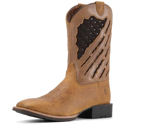 Image of SUREWAY Men's Cowboy Boots, Square Toe Pull On Soft Toe Western Boot