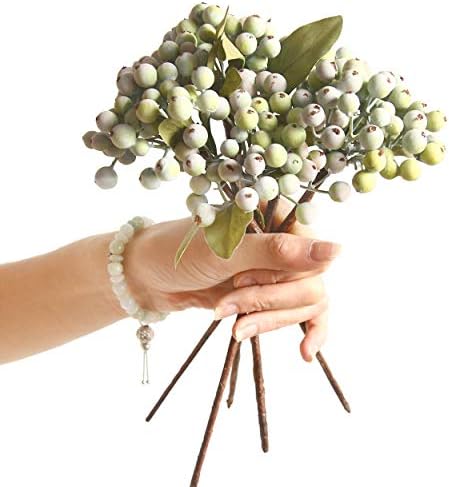 JD ARTIFICIAL PLANTS 8 Bundles of 11.4" Artificial Berry Stems Floral Sprays Berry Fruit Picks for Home Décor Office Restaurant Wedding Garden Patio Shop Window Photography Props(Pinkish Green)