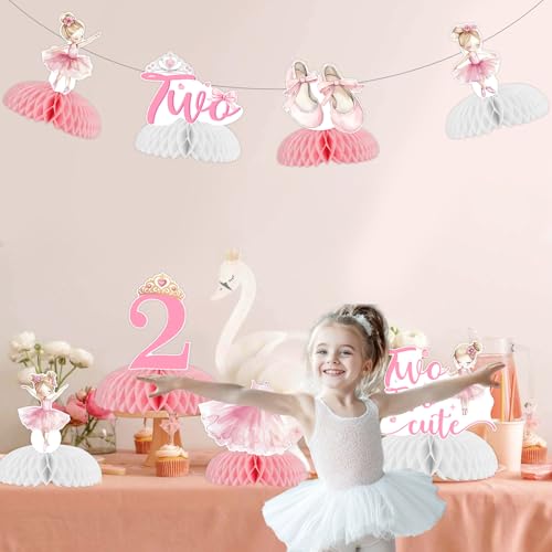 8 centros de mesa de ballet para 2º cumpleaños con diseño de tutú rosa 3