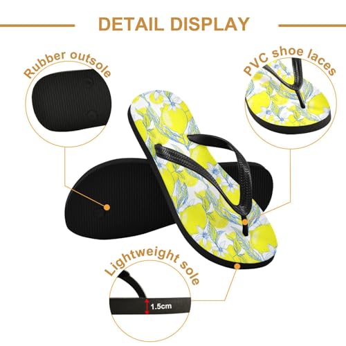 Lemon Flowers Yellow Flip Flops for Beach Thong Sandals Anti-slip Lightweight Shower Shoes for Summer Travel Swim3