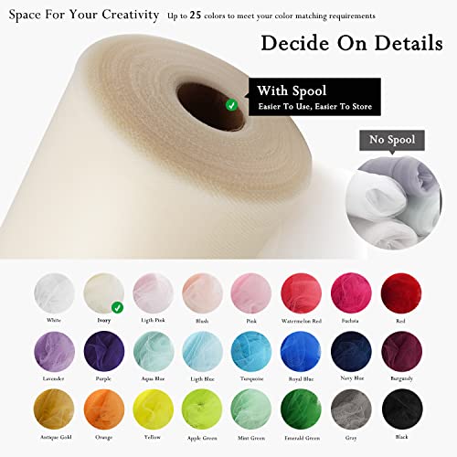 Image of Ivory Tulle Fabric Rolls 54 Inch by 40 Yards Tulle Bolt Spool for Wedding Decorations DIY Tutu Baby Shower Table Skirt Ceiling Decor Birthday Party Craft Supplies