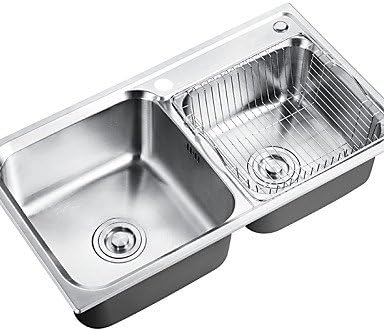 ENZORODI 30*17*8 inch Kitchen Sink Vessel Double Bowl Top Mount 304 Stainless Steel,With Dispenser and Drain ERK124303E