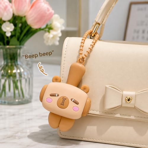 Image of HOUSELY Cute Cartoon Bunny Squeaky Squeeze Toy - Soft Silicone Kawaii Hammer with Sound | Stress Relief Fidget Toy with Beaded Strap, Portable Bag Charm for Kids & Adults, Return Gift - Beige