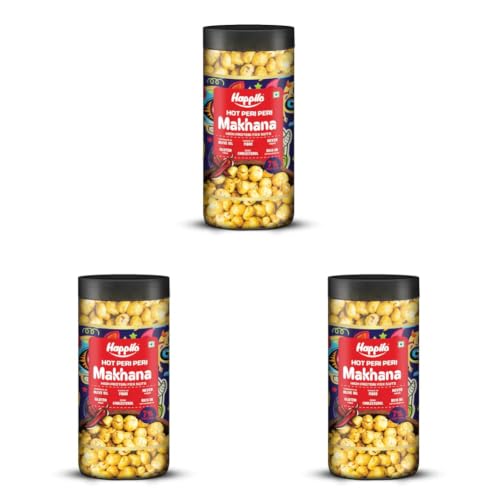 Image of Happilo Premium Makhana Superhot Peri Peri Jar 80g | Roasted Foxnuts, Phool Makhana | Healthy Snacks | Low Calorie, Vegan & Spicy (Pack of 3)
