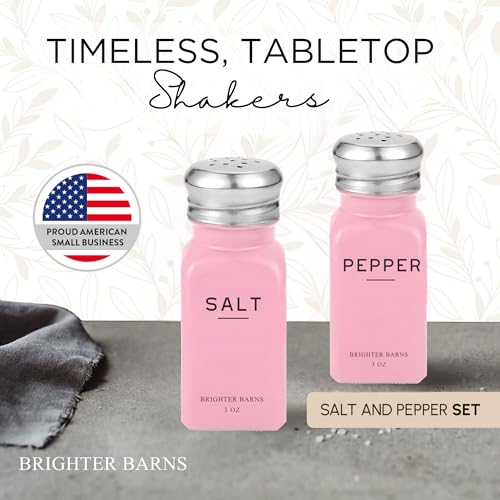 Image of Pink Salt and Pepper Shakers Set by Brighter Barns - Modern Kitchen Accessories - Cute Salt and Pepper Set with Stainless Steel Lids - Chic Decor and Kitchen Essentials for Restaurants, Airbnb (Pink)