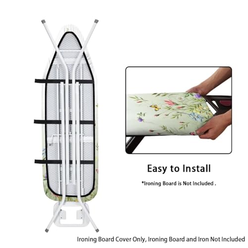 Image of Fashion Ironing Board Covers Standard Size 15x54, Stain Resistant, Snug Fit Non-Slip Nose Pocket Fastener Straps Elastic Edges, Wild Floral Design