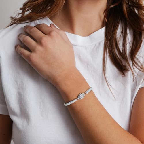J.Endéar Hand of Fatima Bracelet for Women 925 Sterling Silver, Handmade Braided Lucky String Bracelet Grey Cord Adjustable, Hamsa Jewelry Protection Amulet Gift4
