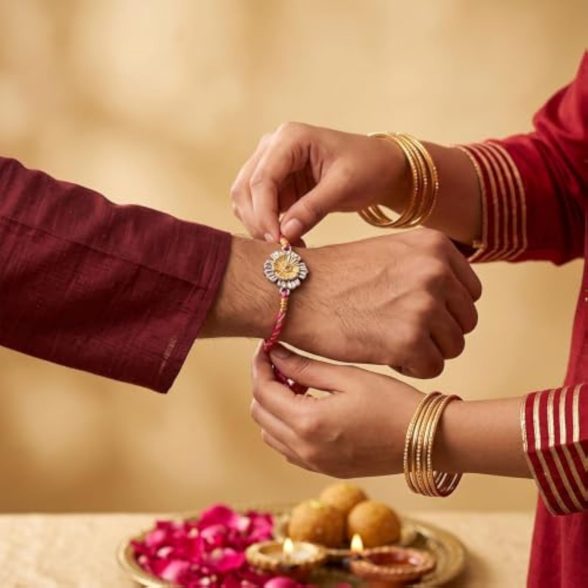 925 Silver Gold Plated Floral Rakhi, Raksha Bandhan Gift