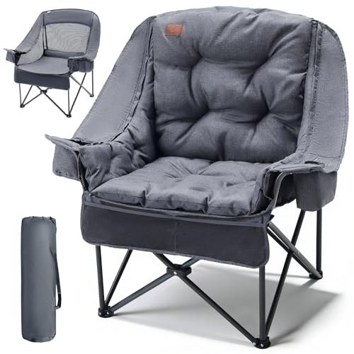 EVER ADVANCED 2-in-1 Campingstuhl Faltbar Übergroß mit Abnehmbarer 6cm Dicker Polsterung, 180kg Belastbar, Klappstuhl inkl. Seitentaschen, Kühlfach & Getränkehalter für Camping, Garten, Angeln