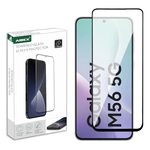 Image of AIBEX Tempered Glass for Samsung M56 5G / Samsung F56 5G | 9H Hardness | Anti-Glare & Anti-Fingerprint | Water Resistant | Edge-to-Edge Full Screen Protector | Bubble-Free Installation