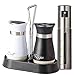 KATKLIU Set saliera e pepiera, 120 ml saliere piccole ricaricabili in vetro e acciaio inox con supporto + spruzzatore olio 100 ml, contenitori spezie per casa, tavolo, barbecue, campeggio immagine