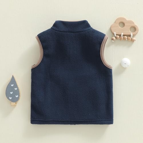 Image of Toddler Baby Boy Fleece Outerwear Vests Sleeveless Zipper Jacket Solid Color Vest Coat Spring Fall Winter Clothes